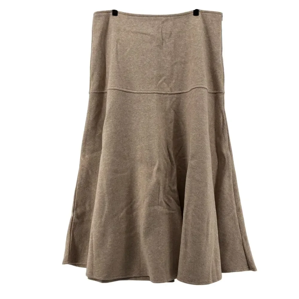 OGL Move Fuzz Luxe Wool-like Flared Midi Skirt Heather Oatmeal XL Light Academia